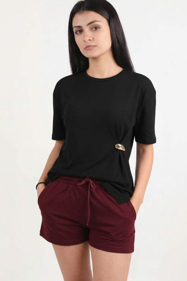 Blouse Met Accessoire - Detail — Zwart