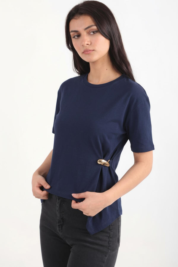 Blouse Met Accessoire - Detail — Donkerblauw