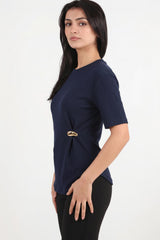 Blouse Met Accessoire - Detail — Donkerblauw