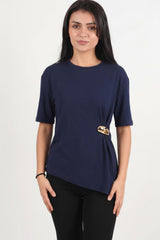 Blouse Met Accessoire - Detail — Donkerblauw