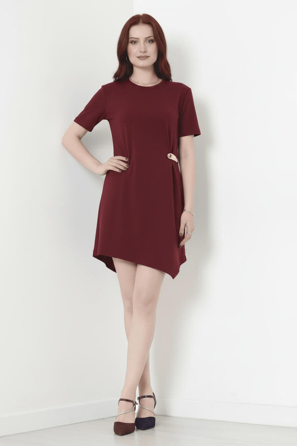 Korte Jurk Met Accessoiredetail – Bordeaux