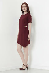 Korte Jurk Met Accessoiredetail – Bordeaux