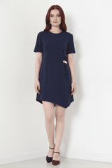 Korte Mouw Jurk Met Accessoire - Detail — Marineblauw