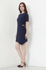 Korte Mouw Jurk Met Accessoire - Detail — Marineblauw