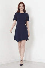 Korte Mouw Jurk Met Accessoire - Detail — Marineblauw