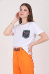 T‑Shirt Met Geborduurde Denimzak — Wit