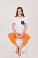 T‑Shirt Met Geborduurde Denimzak — Wit