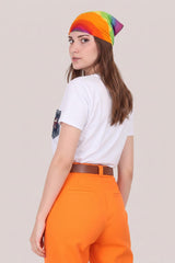 T‑Shirt Met Geborduurde Denimzak — Wit