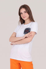 T‑Shirt Met Geborduurde Denimzak — Wit