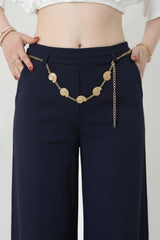 Wijde Broek Met Riemdetail — Marineblauw