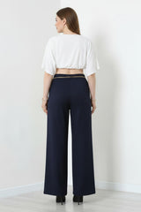 Wijde Broek Met Riemdetail — Marineblauw