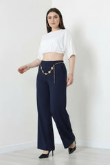 Wijde Broek Met Riemdetail — Marineblauw