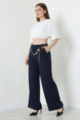 Wijde Broek Met Riemdetail — Marineblauw