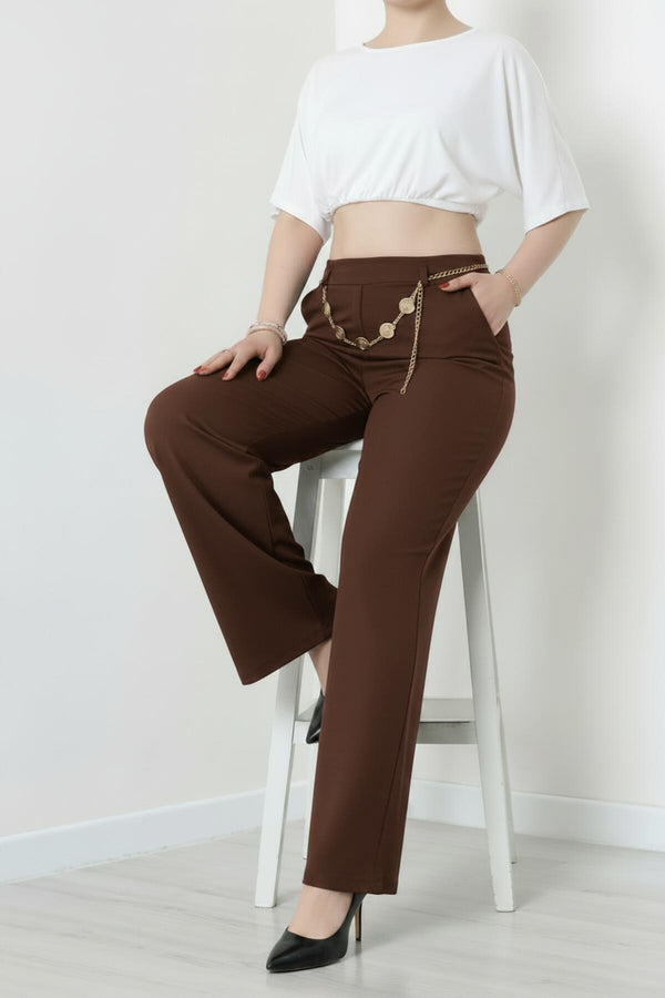 Wijde Broek Met Riemdetail — Bruin