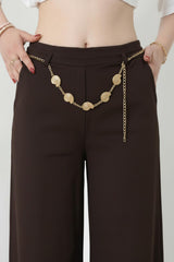 Wijde Broek Met Riemdetail — Bruin