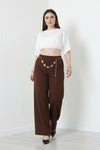Wijde Broek Met Riemdetail — Bruin