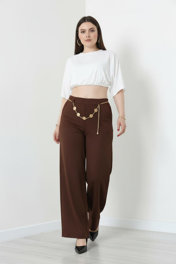 Wijde Broek Met Riemdetail — Bruin