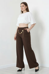 Wijde Broek Met Riemdetail — Bruin
