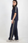 Set Met Halve Rits En Zijstreep — Marineblauw