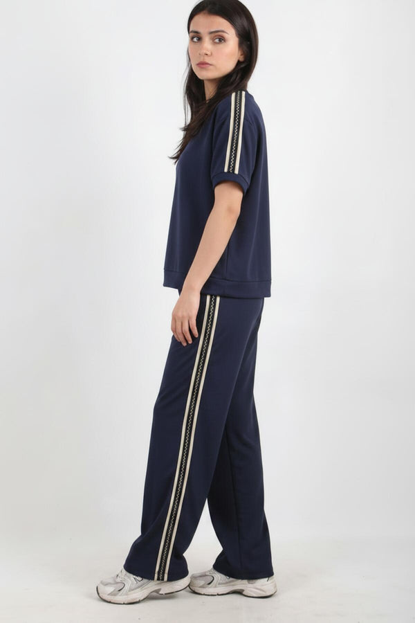 Set Met Halve Rits En Zijstreep — Marineblauw