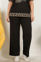 Plus - Size Set Met Luipaardprint En Steentjes, Korte Mouwen — Luipaard