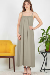 Italiaanse Voile Midi - Jurk Met Spaghettibandjes — Khaki