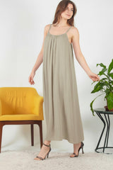 Italiaanse Voile Midi - Jurk Met Spaghettibandjes — Khaki