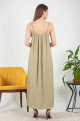 Italiaanse Voile Midi - Jurk Met Spaghettibandjes — Khaki