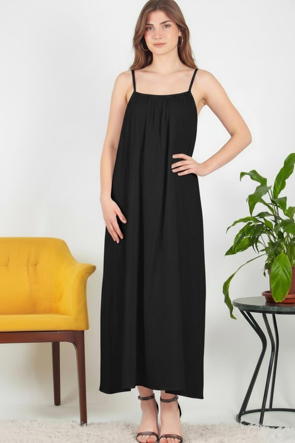 Italiaans Voile Midijurk Met Dunne Bandjes — Zwart
