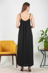Italiaans Voile Midijurk Met Dunne Bandjes — Zwart