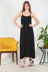 Italiaans Voile Midijurk Met Dunne Bandjes — Zwart