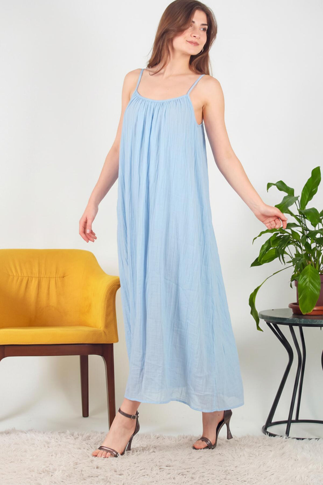 Italiaans Voile Midijurk Met Bindbandjes — Blauw