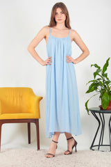 Italiaans Voile Midijurk Met Bindbandjes — Blauw