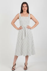 Gestipte Jurk Met Brede Bandjes — Off‑White
