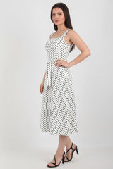 Gestipte Jurk Met Brede Bandjes — Off‑White