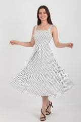 Gestipte Jurk Met Brede Bandjes — Off‑White