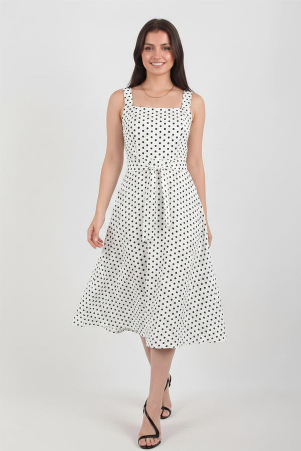 Gestipte Jurk Met Brede Bandjes — Off‑White