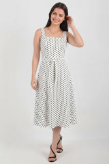 Gestipte Jurk Met Brede Bandjes — Off‑White