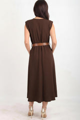 Jurk Met Schoudervulling En Smalle Taille - Elastiek — Bruin