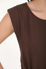 Jurk Met Schoudervulling En Smalle Taille - Elastiek — Bruin