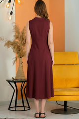 Mouwloze Jurk Met Knoopsluiting — Bordeaux