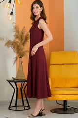 Mouwloze Jurk Met Knoopsluiting — Bordeaux