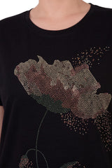 Plus - Size Stone - Embellished Crew Neck Blouse — Black