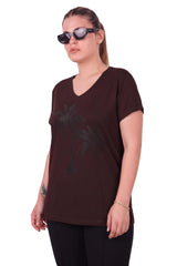 Große Größen V‑Ausschnitt Bluse Mit Steinbesatz — Braun