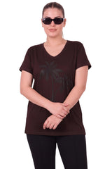 Große Größen V‑Ausschnitt Bluse Mit Steinbesatz — Braun