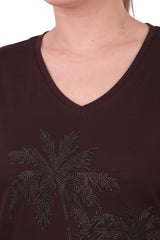 Große Größen V‑Ausschnitt Bluse Mit Steinbesatz — Braun