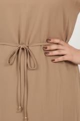 Plus - Size Modal Cupra Jurk Met Overhemdkraag — Cognac