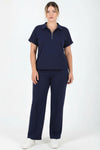 Plus - Size Set Met Korte Mouwen En Rits – Donkerblauw