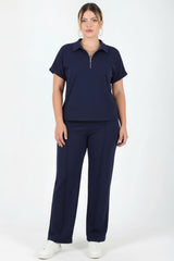Plus - Size Set Met Korte Mouwen En Rits – Donkerblauw
