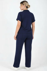 Plus - Size Set Met Korte Mouwen En Rits – Donkerblauw